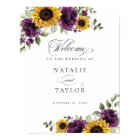Sunflowers Purple Greenery Wedding Welcome Sign