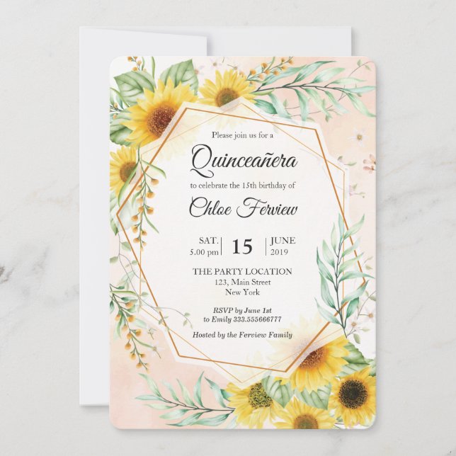 Sunflowers Quinceañera invitation (Front)