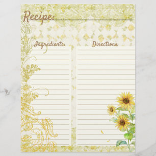 Sunflowers Recipe Cards