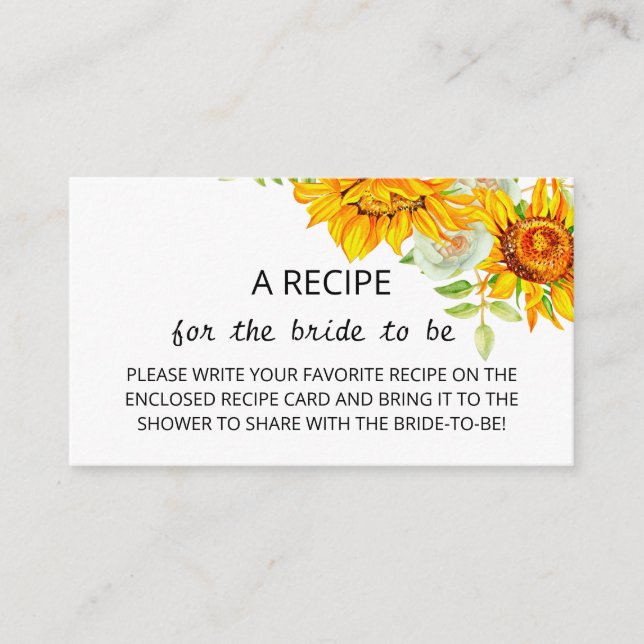 Sunflowers Recipe for the  Enclosure Card  (Front)