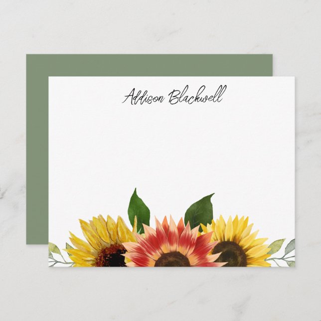 Sunflowers Red and Yellow Personalised Name Card (Front/Back)