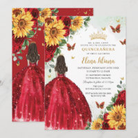Sunflowers Red Floral Dress Quinceañera Sweet 16