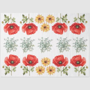 Sunflowers, Red Poppies & Eucalyptus  Decoupage Tissue Paper