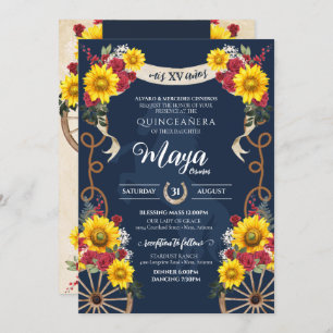 Sunflowers & Red Roses Rustic Charro Quinceanera Invitation