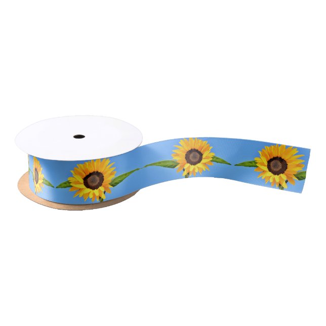 Sunflowers Ribbon Blue Sky Satin Ribbon (Spool)