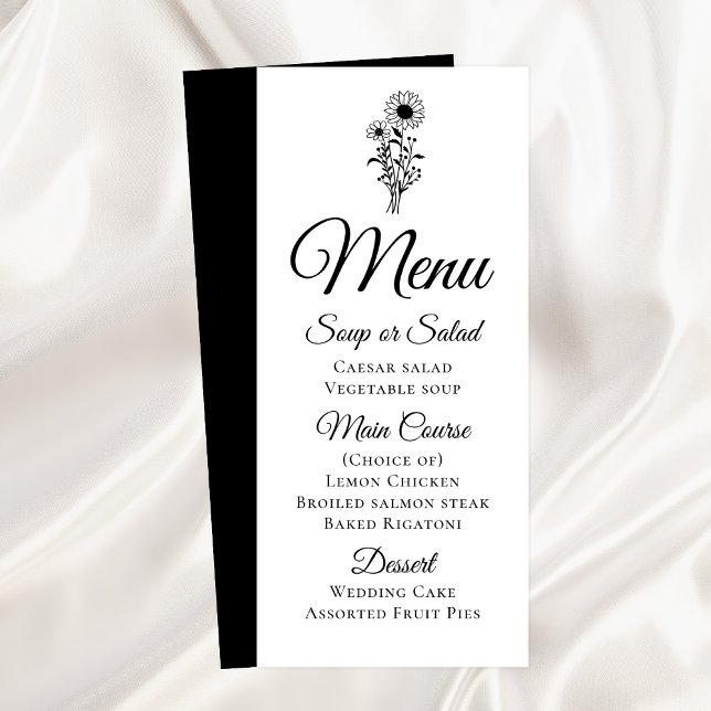 Sunflowers Rustic Black White Floral Wedding Menu (Creator Uploaded)
