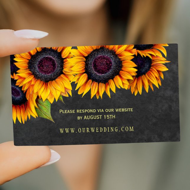 Sunflowers rustic chalkboard wedding website RSVP Business Card (Creator Uploaded)