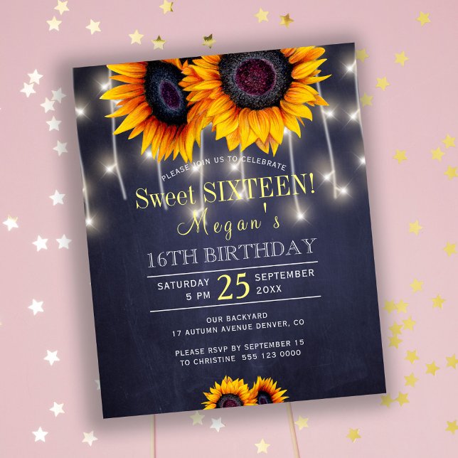 Sunflowers rustic chic sweet sixteen invitation (Creator Uploaded)