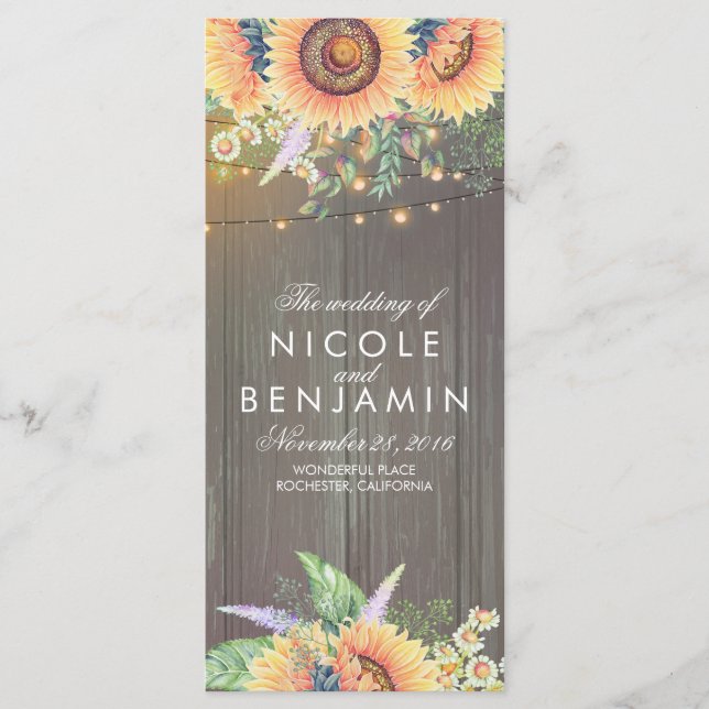 Sunflowers Rustic Country Barn Wedding Programs Programme (Front)