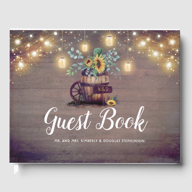 Sunflowers Rustic Country Fall Wedding Guest Book (Front)
