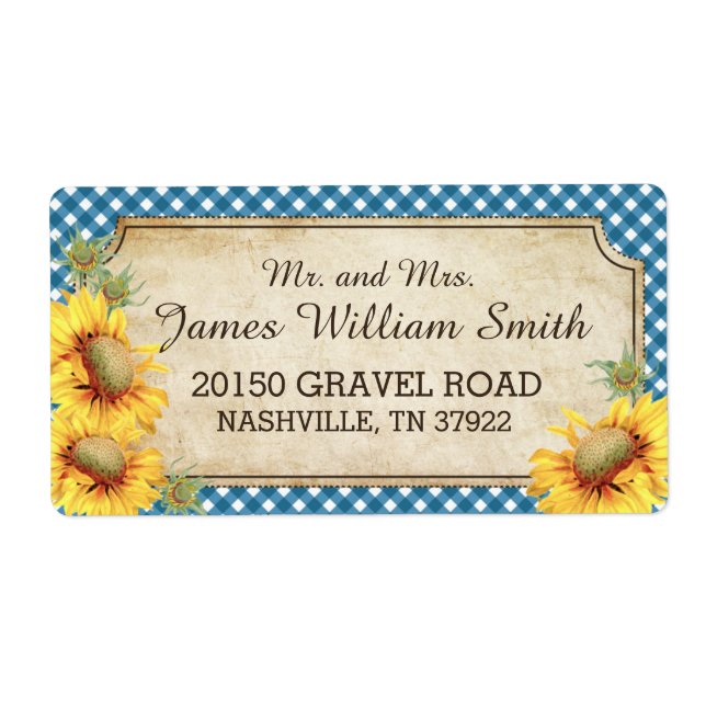 Sunflowers Rustic Country Picnic Wedding Label (Front)