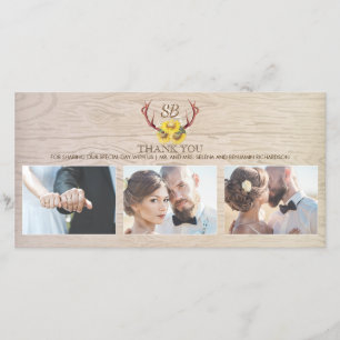 Sunflowers Rustic Deer Antlers Wedding Thank You Card