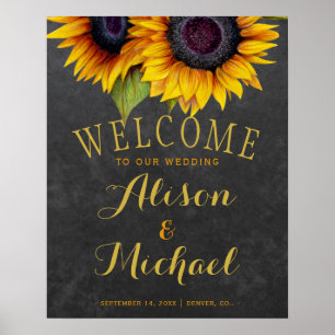 Sunflowers rustic elegan fall wedding welcome sign