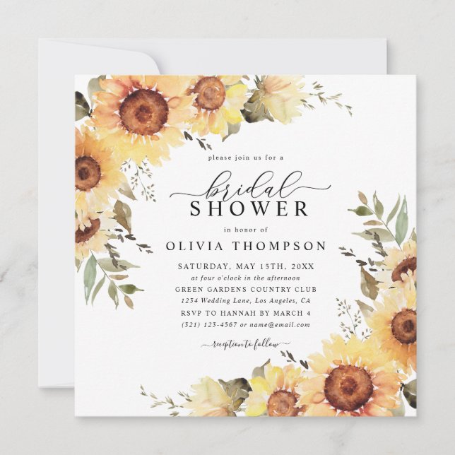 Sunflowers Rustic Fall Floral Boho Bridal Shower Invitation (Front)