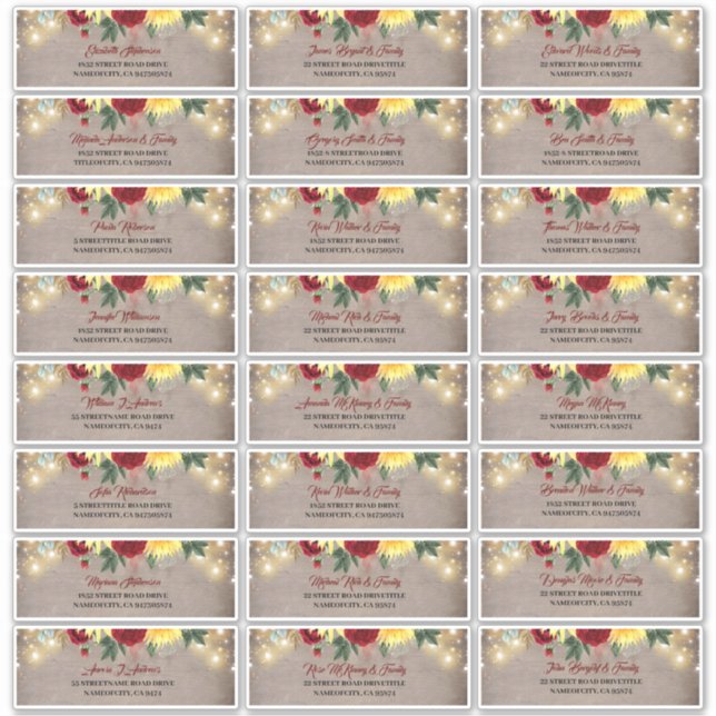 Sunflowers Rustic Fall Guest Names Address Labels (Front)