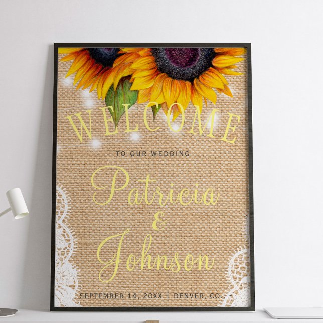 Sunflowers rustic lace burlap wedding welcome sign (Creator Uploaded)