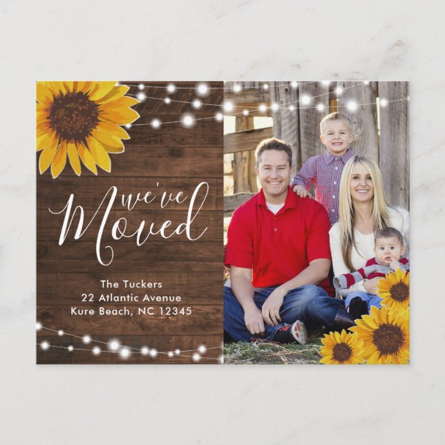 Sunflowers Rustic Photo Moving Announcement Postcard (Front)
