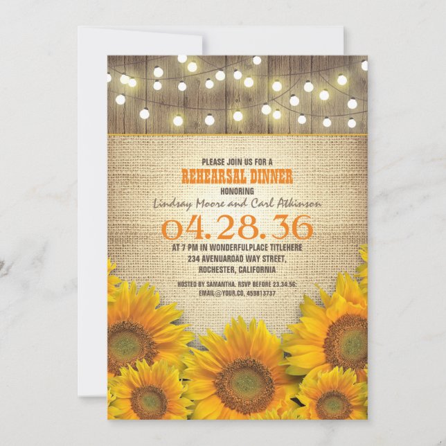 Sunflowers Rustic Rehearsal Dinner Invitations (Front)