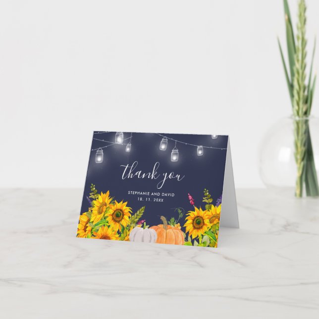Sunflowers Rustic Wedding Folded Thank You Card (Front)