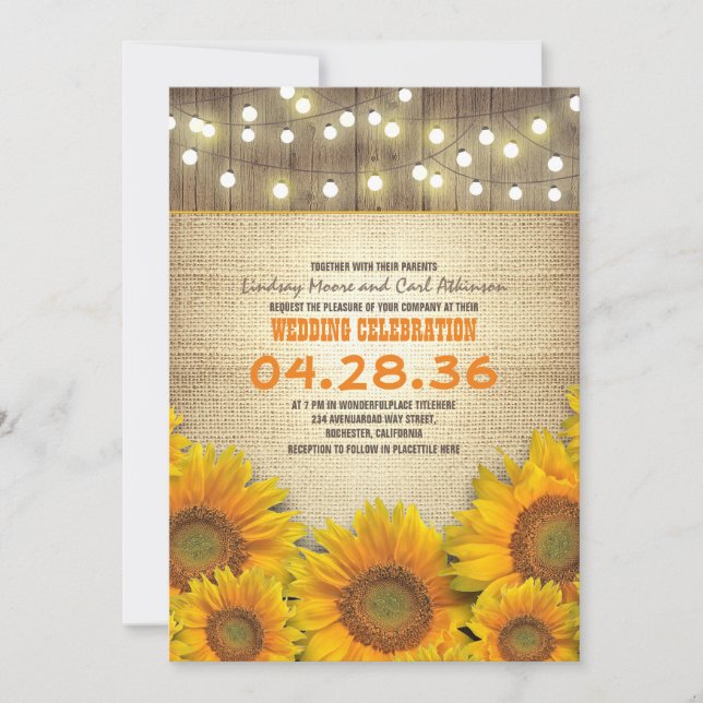 Sunflowers Rustic Wedding Invitations (Front)