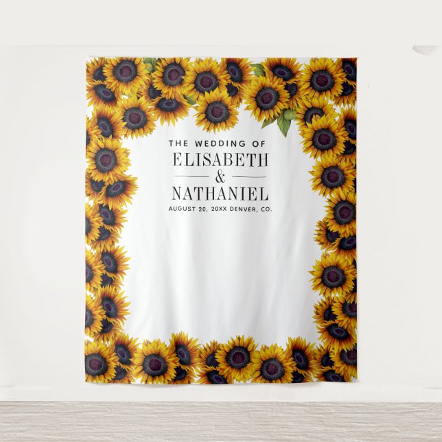 Sunflowers rustic wedding photo booth backdrop tapestry (Front)