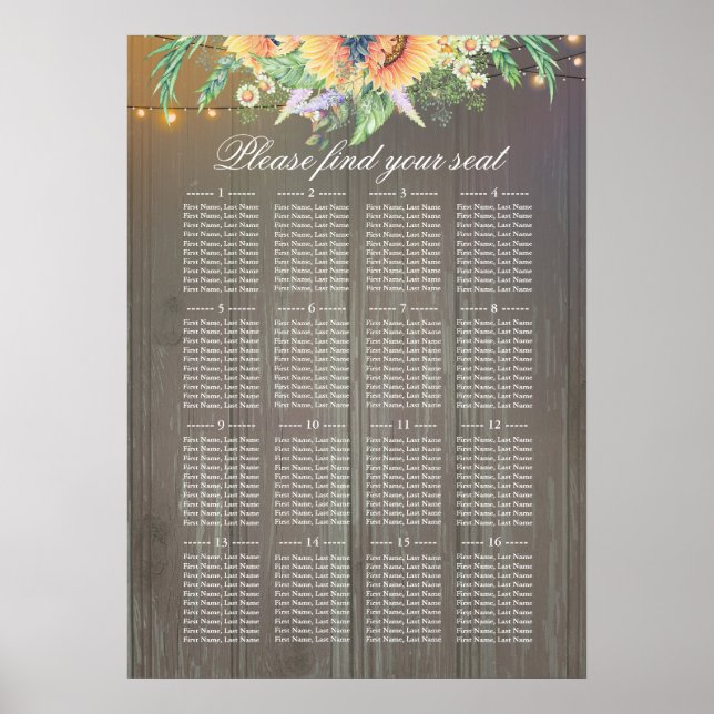 Sunflowers Rustic Wedding Seating Chart (Front)