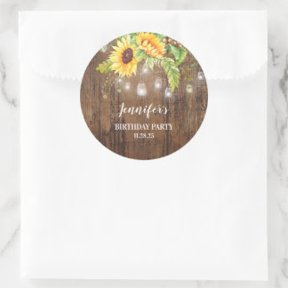 Sunflowers, Rustic Wood, and Lights Classic Round Sticker