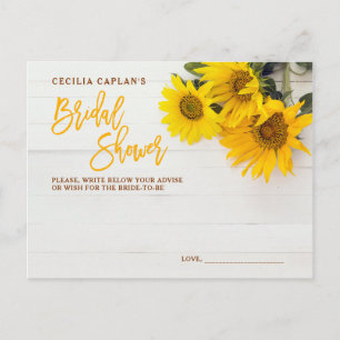 Sunflowers Rustic Wood Bridal Shower Advise Card