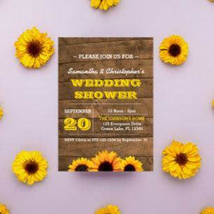Sunflowers & Rustic Wood Bridal Shower Invitation