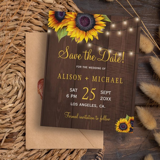 Sunflowers rustic wood budget save date wedding (Creator Uploaded)