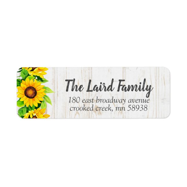 Sunflowers & Rustic Wood Country Return Address (Front)