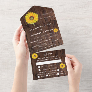 Sunflowers Rustic Wood Fall Floral Watercolor All In One Invitation