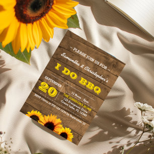 Sunflowers & Rustic Wood I Do BBQ Invitations