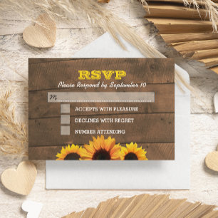Sunflowers & Rustic Wood Wedding RSVP Card