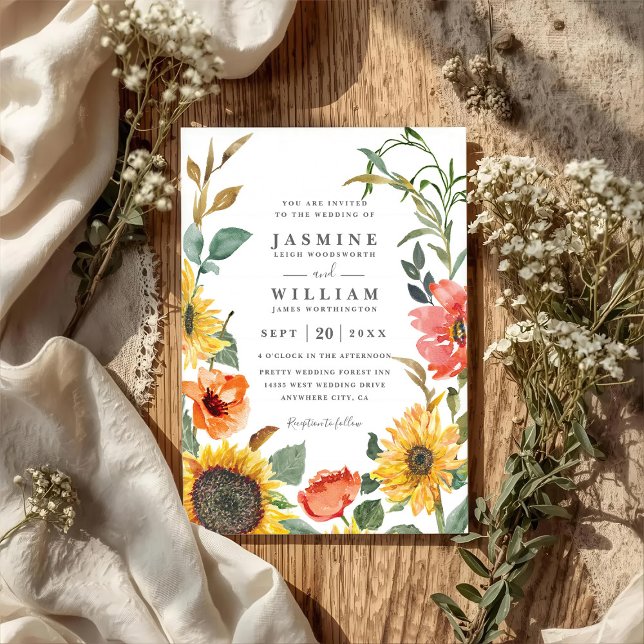Sunflowers Rutic Country Elegant QR Code Wedding Invitation (Creator Uploaded)