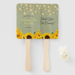 Sunflowers Sage Wood Lights Wedding Thank You Hand Fan