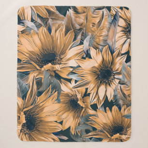 Sunflowers seamless pattern. Autumn watercolor bac Sherpa Blanket