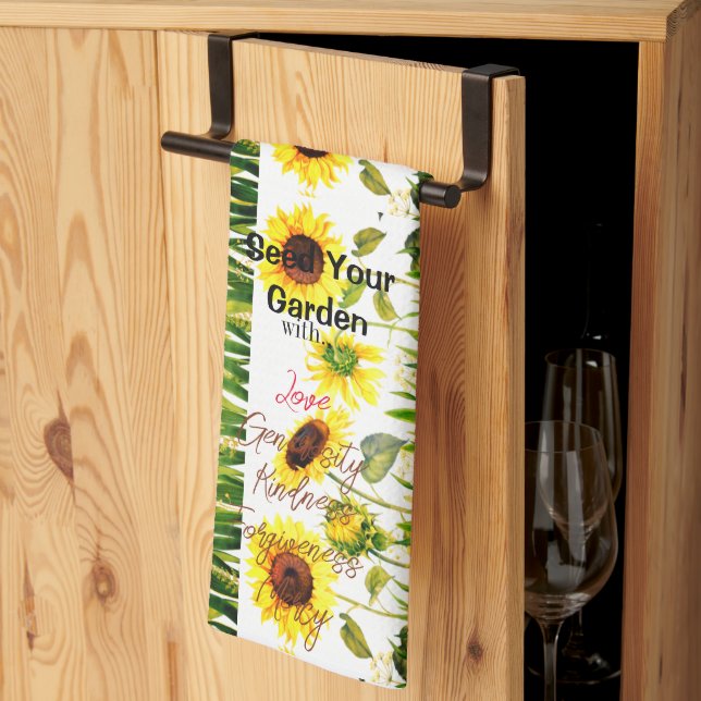     Sunflowers 'Seed Your Garden' Script Words  Tea Towel (Thirds Fold)