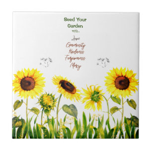     Sunflowers 'Seed Your Garden' Script Words  Tile