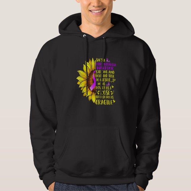 Sunflowers Shes A Fibromyalgia Warrior Awareness Hoodie (Front)