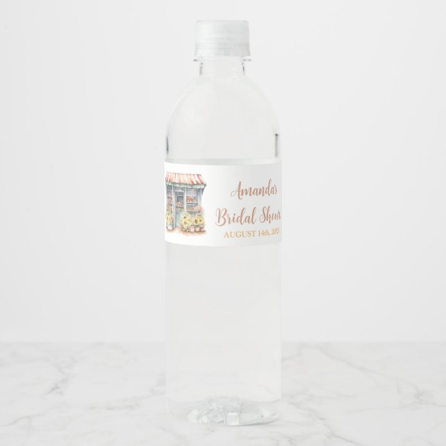 Sunflowers She's Off The Market Bridal Shower Water Bottle Label (Front)