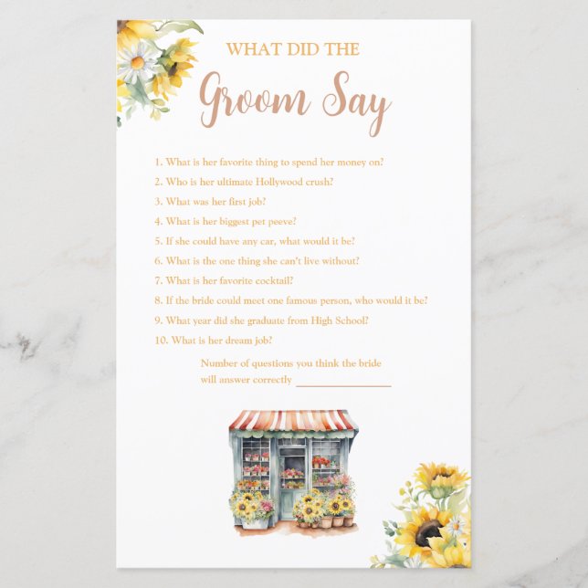 Sunflowers She's Off The Market What Groom Says (Front)