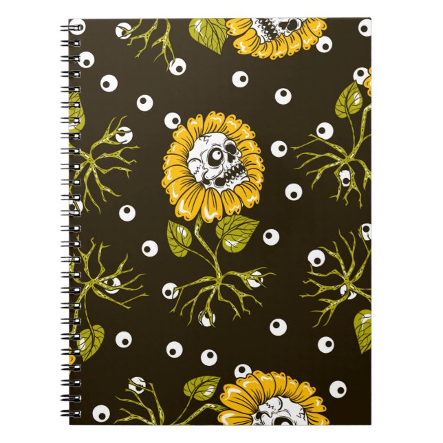 sunflowers skulls seamless pattern notebook (Front)
