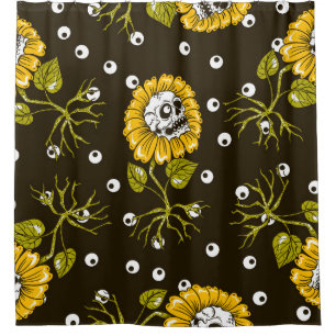 sunflowers skulls seamless pattern shower curtain