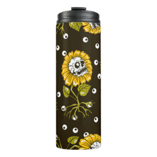 sunflowers skulls seamless pattern thermal tumbler