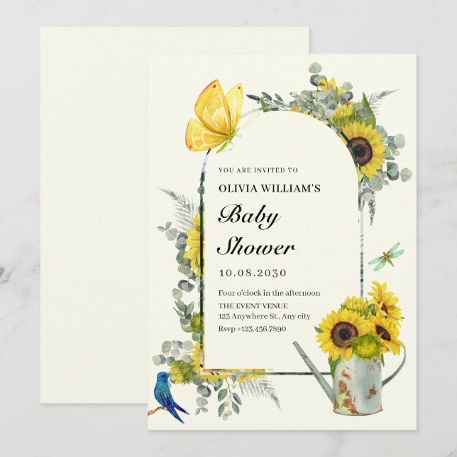 Sunflowers spring baby shower invitation (Front/Back)