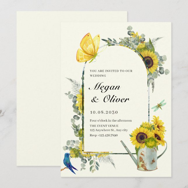 Sunflowers spring wedding invitation (Front/Back)