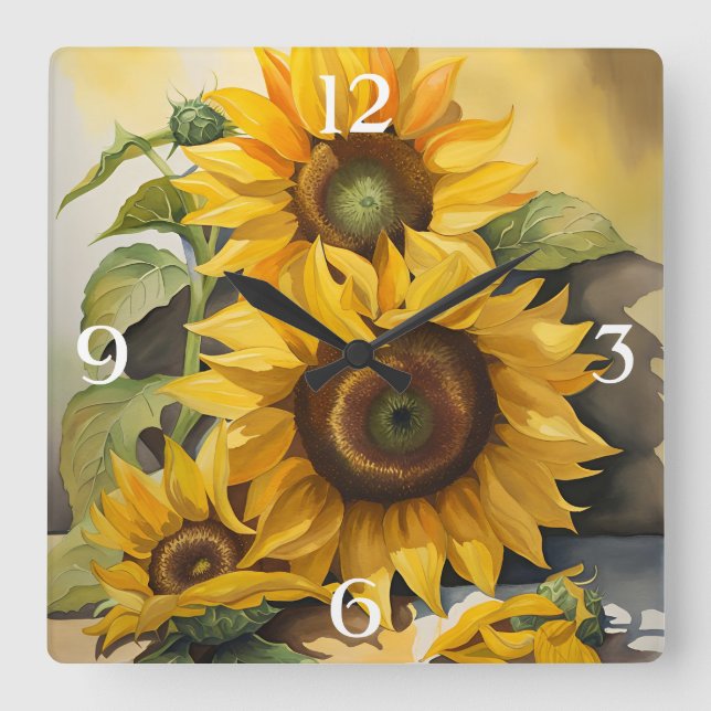 Sunflowers Square Wall Clock (Front)