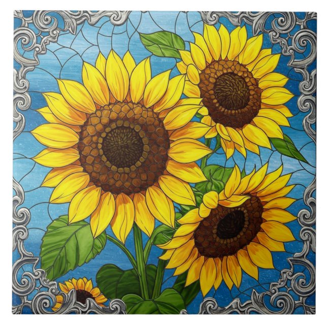 Sunflowers Stained Glass Effect Tile (Front)