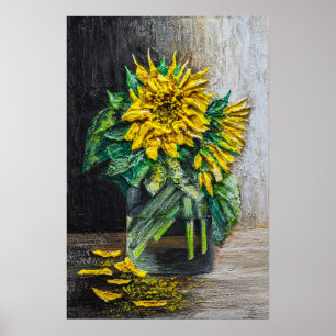 Sunflowers Still Life Acrylic Painting Poster